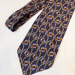 100% Silk Gray Brown Blue Abstract Design Art Tie